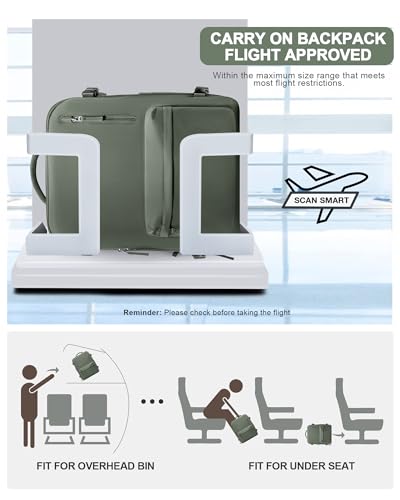 VGCUB Travel Backpack for Women Men for Spirit Airlines Personal Item Bag 18x14x8 Inches Laptop College Backpack,Waterproof Carry on Flight Approved Work Backpack,Large Army green - color: Army Green, style: X-large
