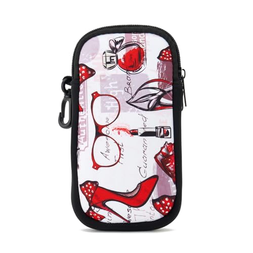 QIUTIMIY Sunglasses Soft Case Zipper Double Eyeglass Case with 2 Compartments 1 Belt Clip - color: Redshoes