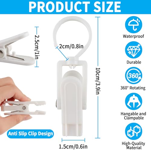 VinBee 20 PCS Laundry Hooks with Clips Super Strong Plastic Home Travel Swivel Hanging Hanger Closet Organizer Clamps Socks Boot Bras Towels for Bathroom Wardrobe Kitchen Office - 4.3 Inches (White) - color: White