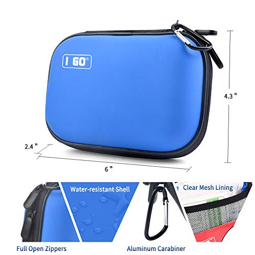 I GO 85 Pieces Hard Shell Mini Compact First Aid Kit, Small Personal Emergency Survival Kit for Travel Hiking Camping Backpacking Hunting Marine Car - color: Blue