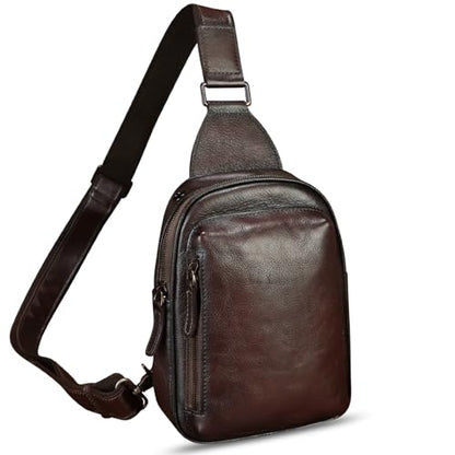Genuine Leather Small Sling Bag for Women and Men Crossbody Bag Chest Bag Sling Backpack Purses for Hiking Sports Travel - color: Coffee
