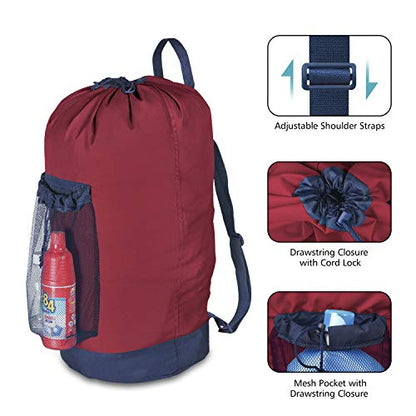 Dalykate Backpack Laundry Bag, Laundry Backpack with Shoulder Straps and Mesh Pocket Durable Nylon Clothes Hamper Bag with Drawstring Closure Red - color: Red