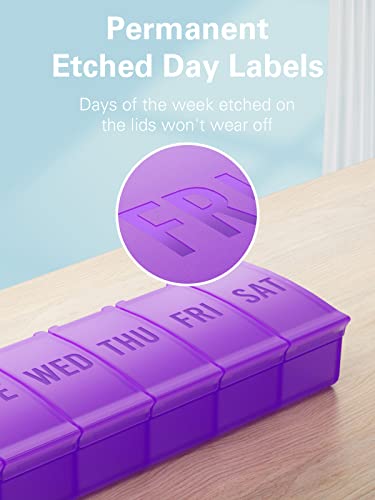 Large Pill Organizer Weekly, Barhon Vitamin Case Box Large Capacity Compartments, 7 Day Pill Containers for Medicine Supplements Fish Oil - color: Purple