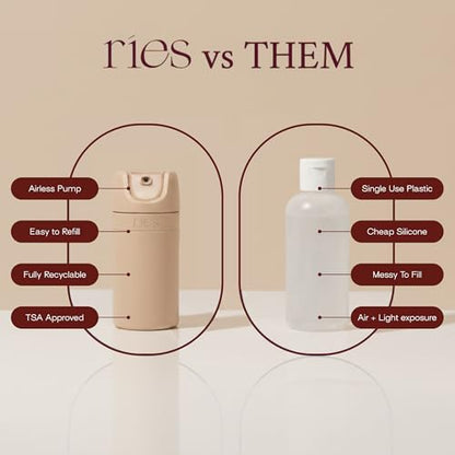 RIES Airless Pump Travel Bottles Set of 3 | TSA Approved Leak Proof Toiletry Containers | 1.7 oz Refillable BPA Free Travel Size Bottles | Shampoo Conditioner | Sand - color: Sand