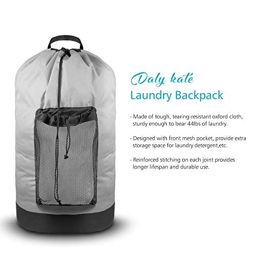 Dalykate Backpack Laundry Bag, Laundry Backpack with Shoulder Straps and Mesh Pocket Durable Nylon Clothes Hamper Bag with Drawstring Closure for College, Travel, Laundromat, Apartment - color: Grey