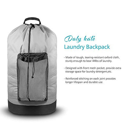 Dalykate Backpack Laundry Bag, Laundry Backpack with Shoulder Straps and Mesh Pocket Durable Nylon Clothes Hamper Bag with Drawstring Closure for College, Travel, Laundromat, Apartment - color: Grey