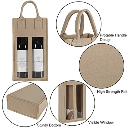 Shintop Double Wine Bag with Window, Felt Bottle Gift Bag with Handle Reusable Wine Tote Carrier for Party Favors Travel, Camping(1pc, beige) - color: Beige