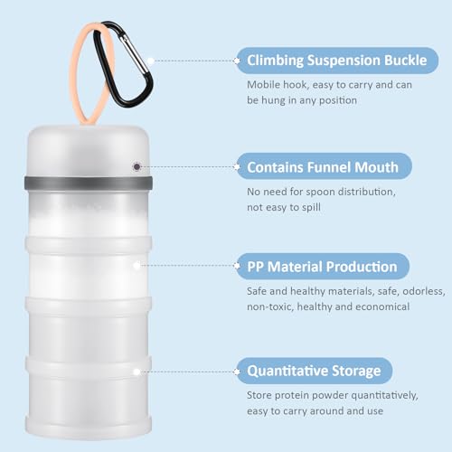 Baderke 2 Pcs Protein Powder Container with Funnels Stand, 4 Stackable Leakproof Protein Powder Dispenser, Portable Keychain Powder Container for Workout, Fitness, Travel(White) - color: White