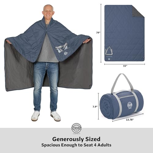 STOVER Large Waterproof Outdoor Stadium Blanket - Extra Thick Soft Fleece Camping Blanket for Travel, Picnics, Sports, Dogs - 79"x55", Warm, Windproof, Sand-Proof, Lightweight, Packable (Stadium Blue) - color: 01 - Stadium Blue