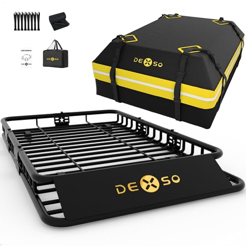 64" x 39" Universal Roof Rack Basket, 200 Lbs Capacity Rooftop Cargo Carrier Basket with 21 Cubic Feet (52" x 39" x 18") Waterproof Luggage Bag, for Suvs, Trucks, Vehiclesor Suvs, Trucks, Vehicles - size: 64" x 39" w/Bag