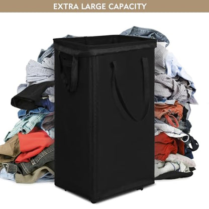 DOKEHOM 90L X-Large Laundry Basket with Removable Wash Bag on Wheels, Collapsible Rolling Laundry Hamper, Foldable Clothes Organizer, Folding Washing Bin (Black) - color: Black, size: X-Large Pro 29"