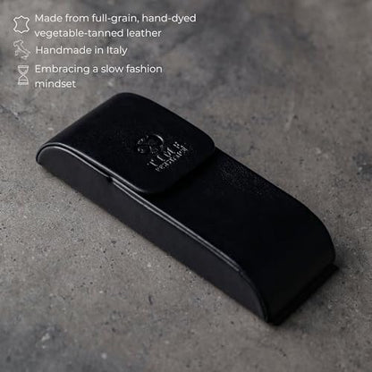Time Resistance Leather Glasses Case - Hard Shell Leather Glasses Case - Made in Italy - color: Black