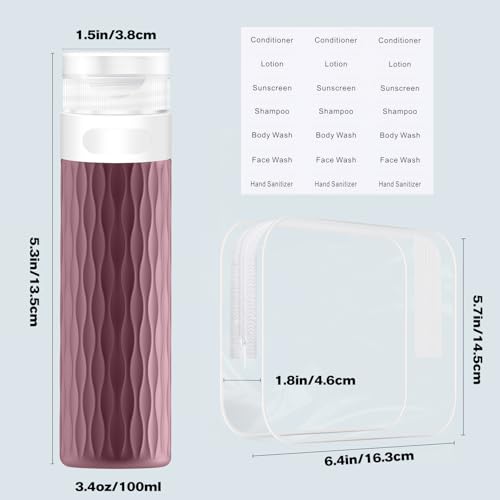 Travel Bottles for Toiletries, TSA Approved 3.4oz Travel Size Containers, BPA Free Leak Proof Silicone Traveling Bottles, Refillable Travel Essentials Kits for Shampoo Conditioner(4 Pack)-B - color: SmokeViolet,Nude,SandPink,Starlight