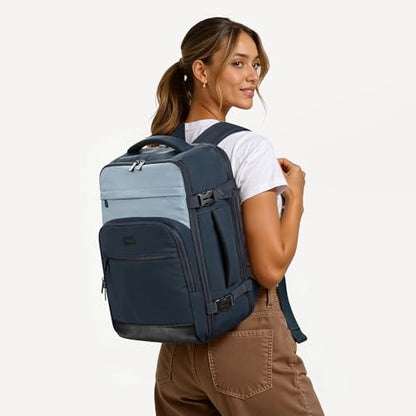 mibasies 30L Travel Backpack for Women & Men: Flight Approved Carry On Backpack, TSA Personal Item Bag with Water Bottle Pocket, Weekender Essentials Backpacks fits 15.6" Laptop - Black Blue - color: Black Blue, size: Large