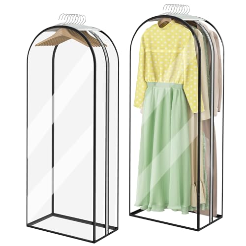Garment Bags for Hanging Clothes 60” Long, Ultra Clear Suit Bags for Closet Storage, Moving Organization, Travel Covers with 10" Gussets for Coat, Dress, Shirt and Sweater - 2 PCS - color: Crystal Clear-2 Pack, size: 60 inch