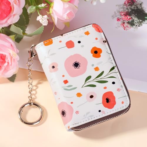 FurArt Zipper Wallet Women, RFID Blocking Credit Card Wallet, Business Card Holder, Compact Size KeyChain Wallet - color: Floral