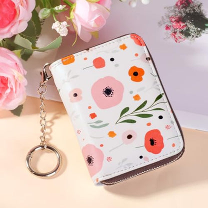 FurArt Zipper Wallet Women, RFID Blocking Credit Card Wallet, Business Card Holder, Compact Size KeyChain Wallet - color: Floral