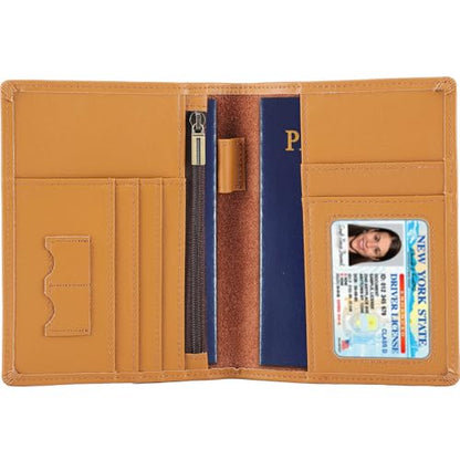 STAR VISTA Phoenix Leather Passport Holder, Calfskin Travel Wallet - RFID Blocking, ID Window, Zipper Pocket, Pen & Notebook Included, Honey - color: Honey Calfskin