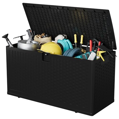 Garvee Outdoor Storage Box, 73 gal Large Waterproof Resin Deck Box Indoor Outdoor Use, Lockable UV Resistant Storage Bin for Patio, Garden, Cushions, Tools, Equipment, Black - color: Black, size: 73 Gal