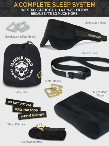 Sleeper Hold Travel Pillow - Real Sleeping Experience on Long Flights - Head Strap with Eye Mask - Super-Soft, Lightweight, Easy-to-Carry, and Machine-Washable Airplane Pillow