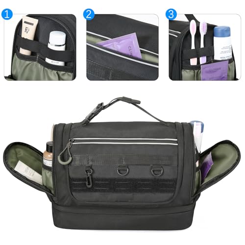 TANGCORLE Toiletry Bag for Men, Handing Travel Toiletry Organizer Protable Water Ressistant Bathroom Shaving Bags for Toiletry Accessories, Travel Essentials, Black(Empty Bag)