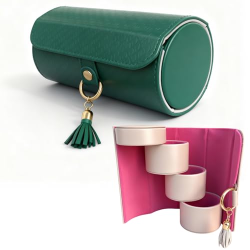 Layered Travel Jewelry Case for Girls, Compact Jewelry Travel Case with 3 Rotating Layers, Durable PU Leather, Earring Necklace Organizer for Travel, Ideal Gift for Women, Friends (Dark green) - color: Dark green