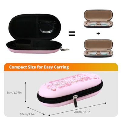Double Eyeglasses Case, Hard Shell Dual Sunglasses Organizer with Zipper Clip Travel Glasses Storage for Women Men - color: Pink Claw Machine