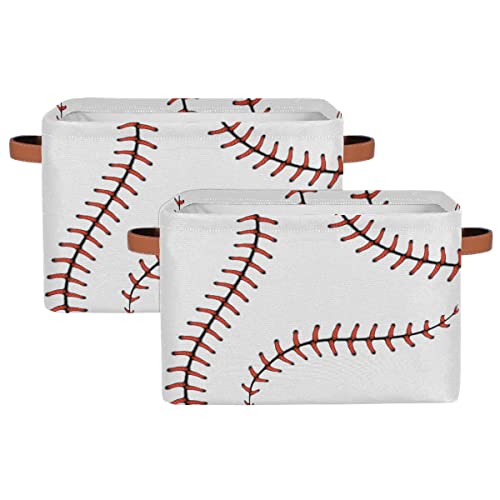 AUUXVA Baseball Stitches Laces Softball Storage Basket - Large Fabric Bin With Handles for Toys, Collapsible Closet Shelf Cloth Organizer for Nursery Bedroom, 2 PCS - color: Baseball, size: 2 pcs