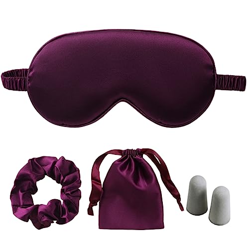 Silk Satin Sleeping Eye Mask, Dark Purple Sleep Eye Mask Night Blindfold for Women and Men, Soft Breathable Blackout Eyeshade Eye Cover for Travel, Wedding Bridesmaid Gift - color: Dark Purple