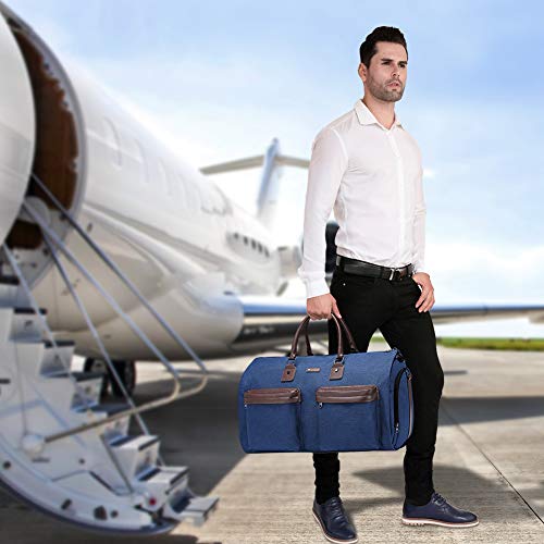 Modoker Convertible Garment Bag with Toiletry Bag, Carry on Garment Duffel Bag for Men Women - 2 in 1 Hanging Suitcase Suit Travel Bags,Navy blue - color: Navy blue