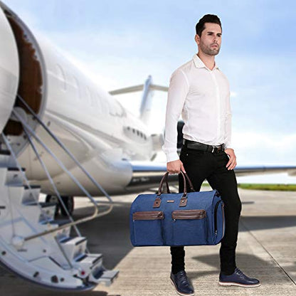 Modoker Convertible Garment Bag with Toiletry Bag, Carry on Garment Duffel Bag for Men Women - 2 in 1 Hanging Suitcase Suit Travel Bags,Navy blue - color: Navy blue