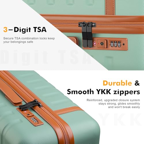 Luggage Sets 3 Piece with Spinner Wheels, Lightweight PC Hardside Suitcase with TSA Lock & YKK Zippers, 20 Inch Carry On Luggage with Travel Bag for Men and Women, Green - color: Green, size: 3 Piece Set (20inch)