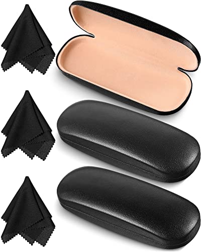 Frienda 3 Pieces Hard Shell Glasses Case Eyeglass Case Protective Sunglass Holder with Cleaning Cloth for Men Women Unisex - color: Black