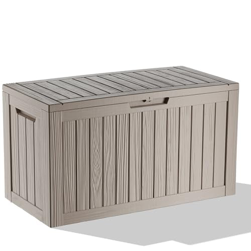 90 Gallon Outdoor Storage Box - Deck Box Container for Patio, Pool, and Garden-Waterproof and UV Resistant Resin,Lockable (Grey) - color: Grey, size: 90 Gallon