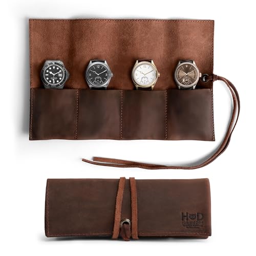 Hide & Drink, Leather Watch Roll Organizer Handmade from Full Grain Leather, Holds Up to 4 Watches, Easy Carry On Watchlover Storage (Bourbon Brown) - color: Bourbon Brown