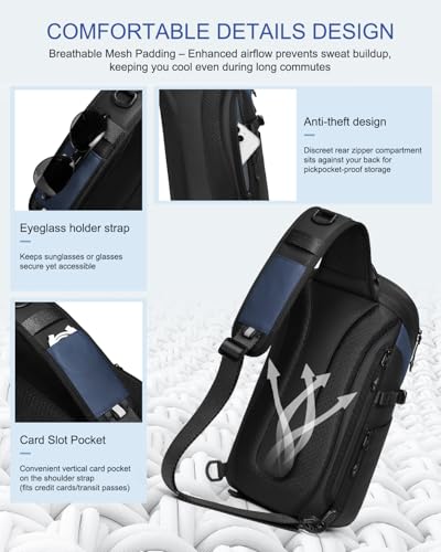 Somago Sling Backpack with USB Charging Port Water-Resistant Tactical Backpack Crossbody Chest Bag with Anti-theft Pocket (Navy) - color: Navy