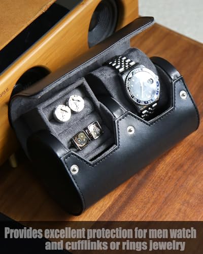 Watch Roll Travel Case, Mens Single Watch And Cufflink Box Case with Suede Lining, Portable Watch Cufflink Display Storage and Organizer to Holder Large Watch, Cufflink Travel Case For Men - color: Black 1 Slot Watch and 1 Slot Cufflink box