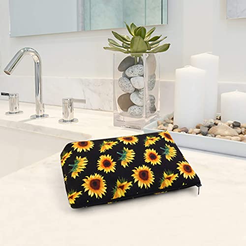 MAGEFY Sunflower Makeup Bag for Women, Portable Travel Cosmetic Bag with Black Zipper Pouch Waterproof Makeup Pouch Multifunctional Small Bag for Women (1 pack, sunflower 0173) - color: sunflower