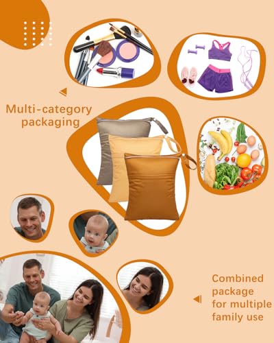 babygoal Wet Dry Bags for Baby Cloth Diapers, Washable Travel Bags, Beach, Pool, Gym Bag for Swimsuits & Wet Clothes with Two Zippered Pockets 3 Pack, 3LN20 - color: Light brown & sugar brown
