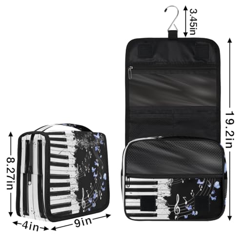 Hanging Travel Toiletry Bag for Women, Graceful Piano Butterflies Water Resistant Polyester Organizer with Hook & Handle, Large Capacity Cosmetic Bag for Travel, Gym, Camping - color: Graceful Piano Butterflies