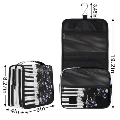 Hanging Travel Toiletry Bag for Women, Graceful Piano Butterflies Water Resistant Polyester Organizer with Hook & Handle, Large Capacity Cosmetic Bag for Travel, Gym, Camping - color: Graceful Piano Butterflies