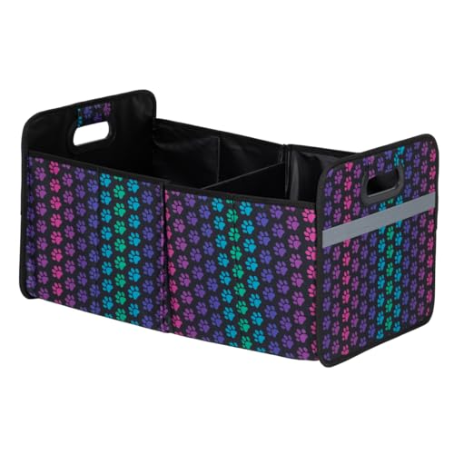 GreaterGood Paws Car Trunk Organizer Foldable Storage Bin with Handles Non Slip Base Pet Gear Travel Tote for SUV Truck (Rainbow Paws) - color: Rainbow Paws