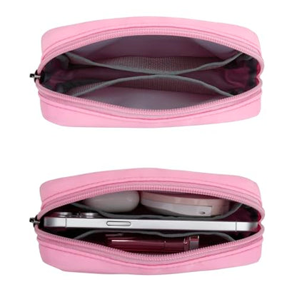 E-Tree Cute Small Makeup Bag, Cosmetic Toiletry Skin Care Make up Little Items Pouch for Purse,Zipper Mini Tech Charger Cable Electronic Organizer Case,Travel Accessories,Pink - color: Pink, style: Travel Makeup Bag