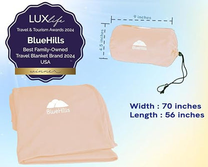 BlueHills Ultra Compact Travel Blanket Pillow for Airplane Traveling Essential Long Flight Trip Throw in Bag Portable Case Large Plane Accessories Beige - C007 - color: C007-beige