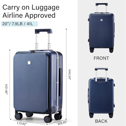 Hanke 20 Inch Carry On Luggage with Front Pocket Aluminum Frame, Hard Shell Suitcases with Wheels, Rolling Luggage, Suitcase with Lock, Travel Luggage for Weekender, Dark Blue - color: Dark Blue, size: 20 Inch Middle No Opening