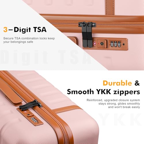 Luggage Sets 3 Piece with Spinner Wheels, Lightweight PC Hardside Suitcase with TSA Lock & YKK Zippers, 20 Inch Carry On Luggage with Travel Bag for Men and Women, Pink - color: Pink, size: 3 Piece Set (20inch)