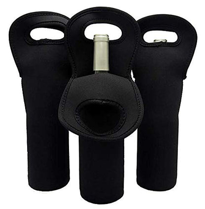 Wine Carrier Tote Bag Set of 3 Neoprene Champagne Bottles Protective Travel Bag Beer Cans Water Bottle Holder for Safe Transportation(Black)