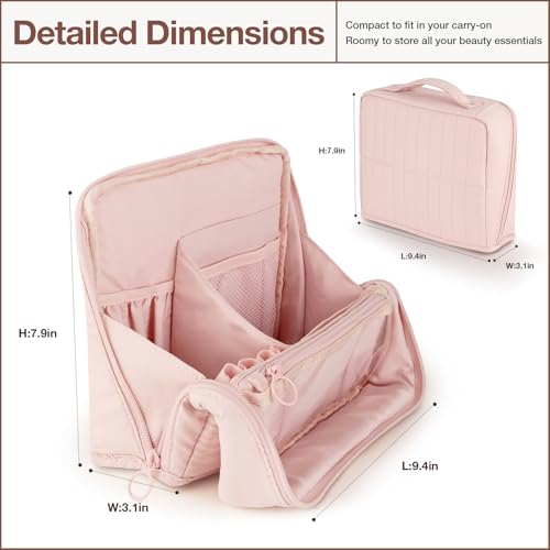 Abiudeng Standing Makeup Bag Stand up Make up Bag Travel Toiletry Bag with Multiple Compartments Large Capacity for Women Business Trips Fitness and Daily Commutes (Pink) - color: Pink
