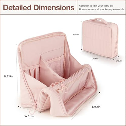 Abiudeng Standing Makeup Bag Stand up Make up Bag Travel Toiletry Bag with Multiple Compartments Large Capacity for Women Business Trips Fitness and Daily Commutes (Pink) - color: Pink