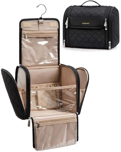 BAGSMART Makeup Bag for Women with Hanging Hook - Portable Cosmetic Case, Large Capacity Door Room Essentials Travel Organizer for Full Sized Cosmetics and Toiletries, Black - color: Black, size: Large
